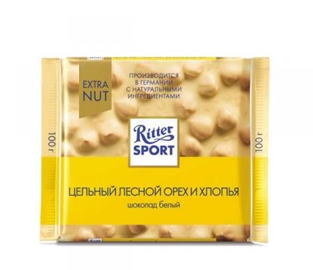 Шоколад RITTER SPORT белый/цельный лесной орех 100г