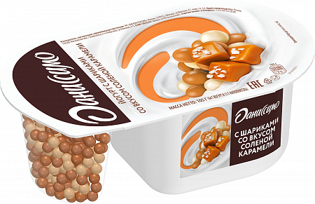 Йогурт  Даниссимо Фантазия хрустящие шарики соленая карамель 105г Продукт без ЗМЖ