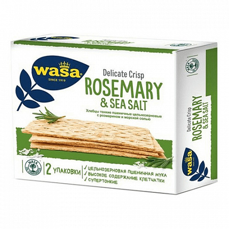 Хлебцы WASA тонкие пшеничные цельнозерн с розмарином и морской солью 190 гр