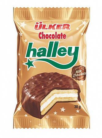 Печенье ULKER Halley сэндвич глазированное молочным шоколадом с маршмэллоу, 28г