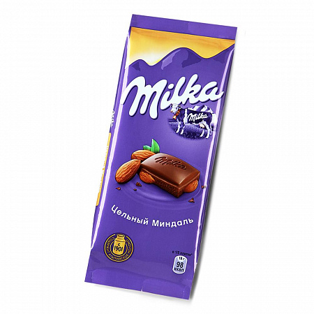 Шоколад MILKA молочный с цельным миндалем 80г
