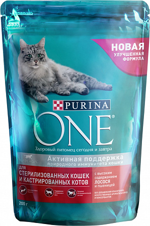 Корм ONE Sterilcat д/стерилизованных кошек/котов лосось/пшеница/тунец 200г