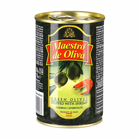 Оливки MAESTRO De OLIVA с креветками 300г  ж/б