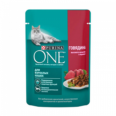 Корм ONE д/взрослых кошек говядина морковь 75г