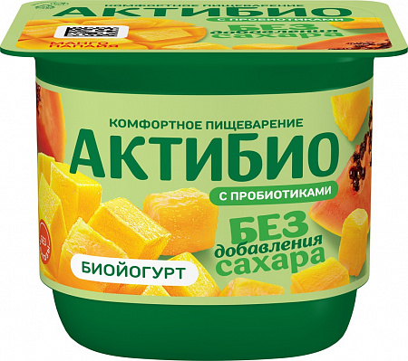 Биойогурт АктиБио Без сахара Манго-папайя 3% 130г без ЗМЖ