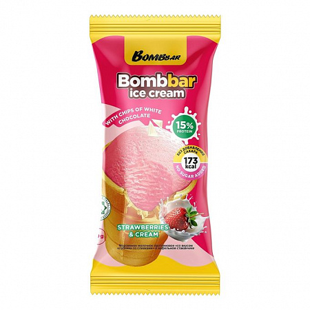 Мороженое молочное BOMBBAR протеиновое со вкусом "Клубника со сливками" в/с 90 гр