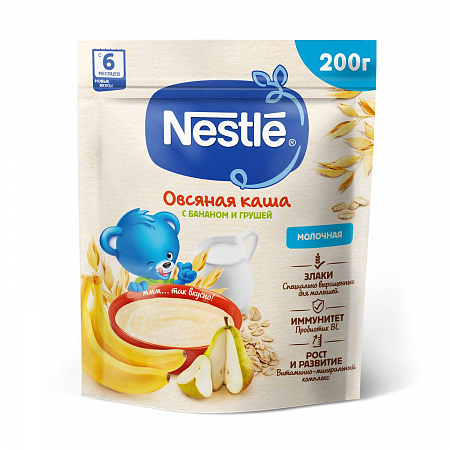 Каша NESTLE молочная овсяная груша/банан с 6мес 200г пауч