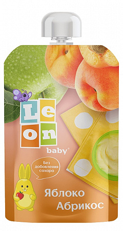 Пюре Leon baby Яблоко, Абрикос с 5мес 90г д/п