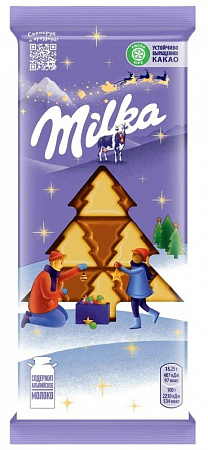 Шоколад MILKA молочный с белым шоколадом в виде елочек 23*73г